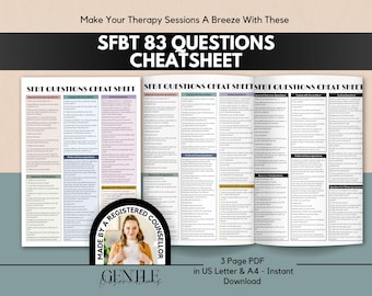 SFBT 83 Questions Cheat Sheet, Solution Focused Therapy (Digital Download)