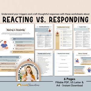 Reacting vs Responding Couples Therapy Communication and Emotional Regulation Skills Worksheets for Therapists and Relationship Counseling