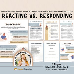 Reacting vs Responding Couples Therapy Communication and Emotional Regulation Skills Worksheets for Therapists and Relationship Counseling