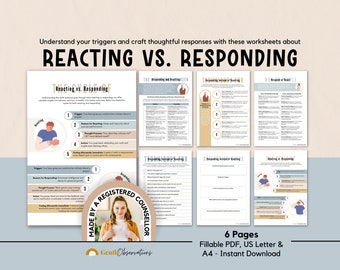 Reacting vs Responding Couples Therapy Communication and Emotional Regulation Skills Worksheets for Therapists and Relationship Counseling