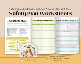 Crisis and Safety Plan for Kids, Trauma Therapy, PTSD, Coping Skills for Kids, Support Plan Worksheets, Self-Esteem, Growth Mindset,SEL CBT