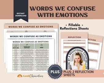 Identifying Emotions, Underlying Feelings, Emotional Needs Psychology Worksheets, Couples Communication Tool, Conflict Resolution Sheets