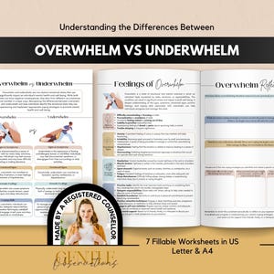 Overwhelm vs Underwhelm Coping Skill Worksheets for Stress Management, Anxiety Relief, Task Management & Boundary Setting | Therapy Office