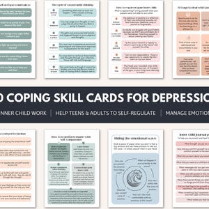 Tarjetas de habilidades para afrontar la depresión, sanación del niño interior, distorsiones cognitivas, habilidades para afrontar la vergüenza, diario de perfeccionismo, terapia cognitivo conductual para la ansiedad. imagen 2