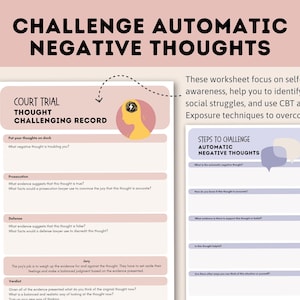 Cognitive Distortion Worksheets, Thinking Errors Flashcards, Unhelpful Thinking Patterns Workbook, CBT Worksheets, CBT Therapy, Anxiety Tool image 4