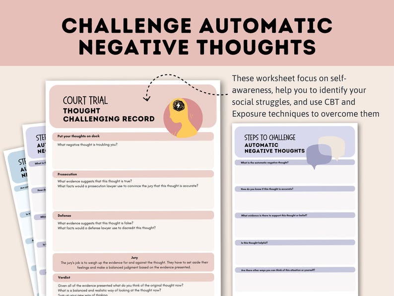 Cognitive Distortion Worksheets, Thinking Errors Flashcards, Unhelpful Thinking Patterns Workbook, CBT Worksheets, CBT Therapy, Anxiety Tool image 4