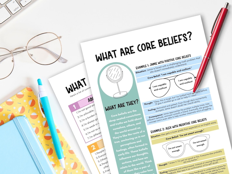 Teen Mental Health Self-esteem Workbook and Worksheets for School Counseling & Group Therapy, Core Beliefs, Boundaries Workbook, Self-Love image 3