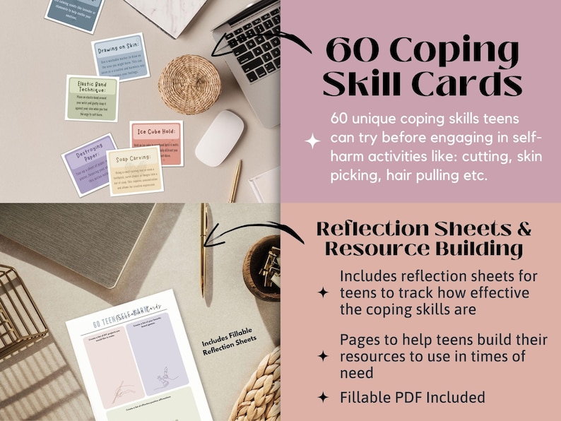 Self-Harm Coping Skill Cards for Teens - Depression and Anxiety Support image 7