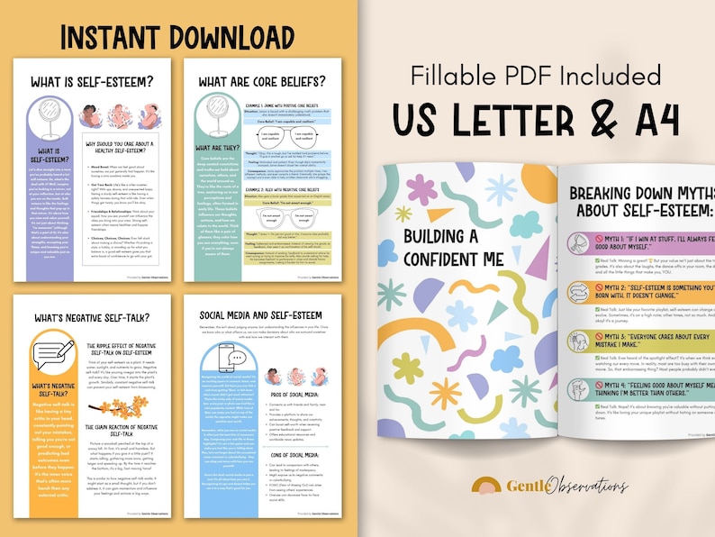 Cuaderno de ejercicios de autoestima y salud mental para adolescentes, hojas de trabajo para orientación escolar y terapia de grupo, libro de ejercicios sobre creencias fundamentales y límites, amor propio. imagen 15