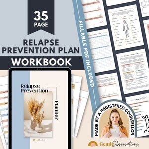 Plan de prevención de recaídas, hojas de trabajo para la recuperación de adicciones, plan de seguridad para la sobriedad, planificador de responsabilidad, hojas de recuperación de AA/NA
