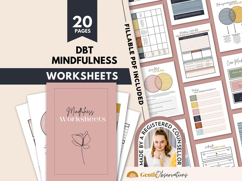 DBT Mindfulness Worksheets, dbt Skills, DBT Workbook