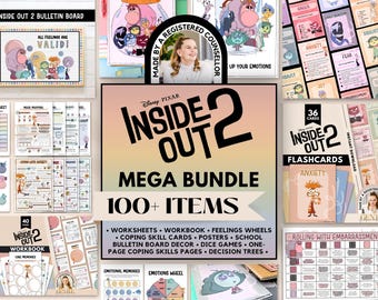 Inside Out 2 Emotional Regulation Bundle for School Counselors, SEL, Kids Coping Skills, Bulletin Boards, Growth Mindset, Therapy Worksheets