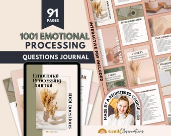 1001 preguntas para el diario de procesamiento emocional, preguntas de terapia, libro electrónico para el alivio de la ansiedad, cuaderno de ejercicios de preguntas reflexivas sobre salud mental