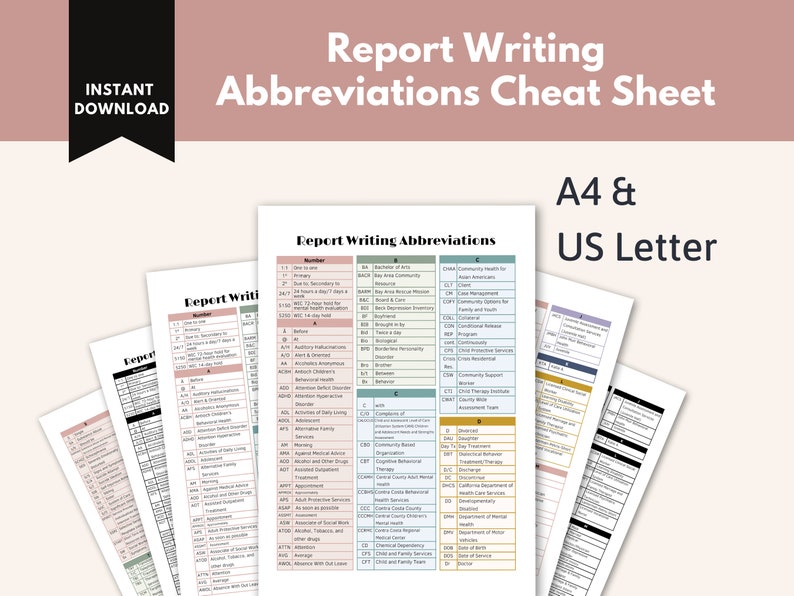 Therapy Abbreviations Cheat Sheet Clinical Words & Phrases Etsy