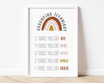 Grounding Technique Poster: Mental Health Print for Therapy Rooms