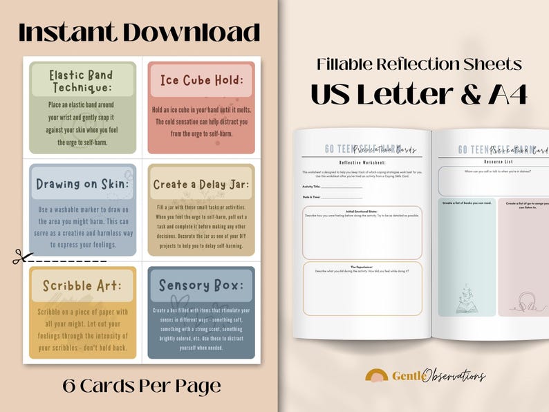 Self-Harm Coping Skill Cards for Teens - Depression and Anxiety Support image 12