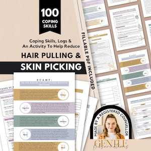 Body-Focused Repetitive Behavior Worksheets for Skin Picking & Hair Pulling, 100 Coping Skills for OCD Related Conditions, Trichotillomania