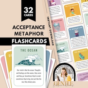 Tarjetas de metáforas de terapia de aceptación y compromiso para niños, terapia ACT, desfusión cognitiva, tarjetas de ACT para flexibilidad psicológica