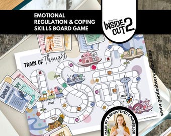 Inside Out 2 Therapy Coping Skill Board Game, Emotional Regulation Questions, School Counselor Game, SEL Lesson, Feelings Cards For Kids