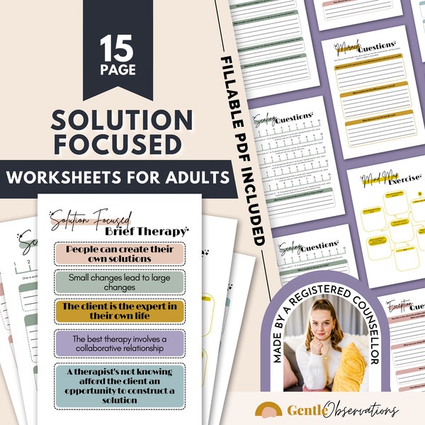 Solution Focused Therapy Fillable Worksheets, SFBT Coping Skills, Therapy Forms, Social Psychology, Emotional Regulation, SEL, CBT Tool