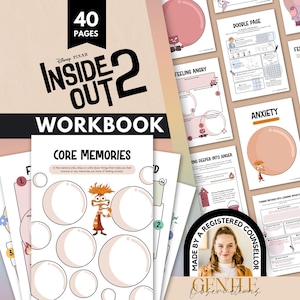 Inside Out 2 Emotional Regulation Feelings Workbook for School Counseling, SEL, Kids Therapy Worksheets for Anxiety, Depression, Anger, Joy
