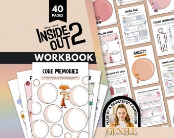 Inside Out 2 Emotional Regulation Feelings Workbook for School Counseling, SEL, Kids Therapy Worksheets for Anxiety, Depression, Anger, Joy
