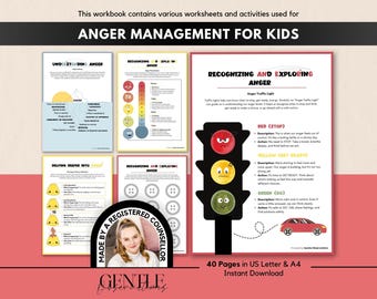 Anger Management Workbook for Kids, Anger Worksheets for Kids, Emotional Regulation, Anger Thermometer, Anger Coping Skills, Anger Therapy