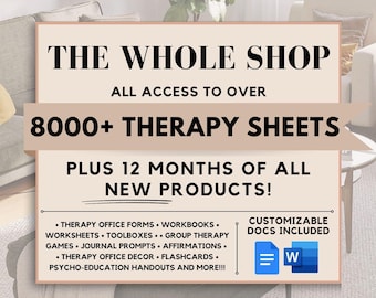 Whole Shop Bundle, Trauma, Anxiety, Depression, Somatic Therapy, IFS, Polyvagal, DBT, Couples, Schema Therapy, ADHD Worksheets & More