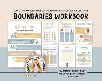 Boundaries Workbook for Teens & Adults, Mental Health Self-Care Book, Couples Counseling Sheets, Boundary Setting Statements and Scripts