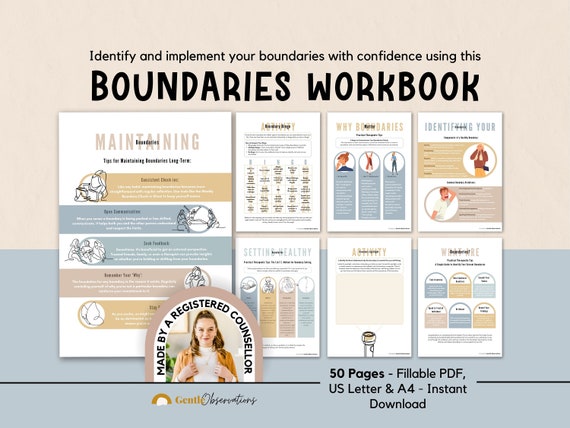 Boundaries Workbook for Teens & Adults, Mental Health Self-Care Book, Couples Counseling Sheets, Boundary Setting Statements and Scripts