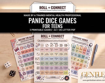 Teen Panic and Anxiety Dice Games, 3 Printable Therapy Activities