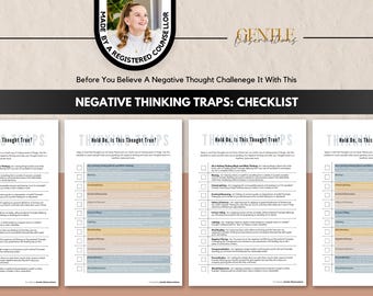 Challenging Negative Thoughts Checklist for Identifying Cognitive Distortions, CBT Worksheet for Identifying Negative Thinking Traps