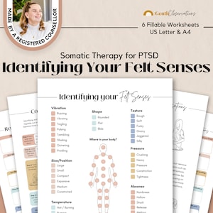 Identifying Your Felt Senses Somatic Exercise For PTSD Sensory Awareness, Sensory Processing & Language, PTSD Somatic Therapy Worksheets