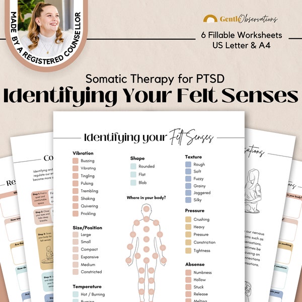 Identifying Your Felt Senses Somatic Exercise For PTSD Sensory Awareness, Sensory Processing & Language, PTSD Somatic Therapy Worksheets