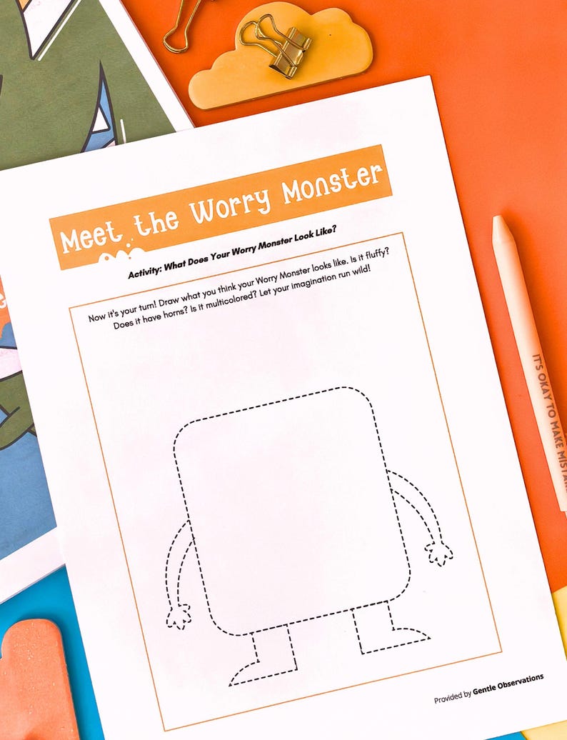 Cuaderno de ejercicios para la ansiedad infantil "El Monstruo de la Preocupación", Cuaderno de ejercicios para la ansiedad infantil en el ámbito de la orientación escolar, Habilidades para afrontar la ansiedad infantil en rincones tranquilos. imagen 13