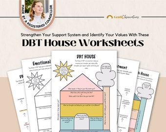 DBT-Haus Arbeitsblätter für Selbstwertentwicklung, Selbstwertschätzung, Mindset, Therapie-Bürodekor, DBT-Fähigkeiten, Borderline-Hilfe, Crisis Plan Aid