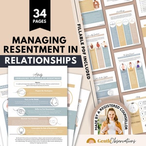Managing Resentment in Relationships Workbook for Adults and Teens, Couples Therapy Worksheets, Family Therapy and Relationship Worksheets