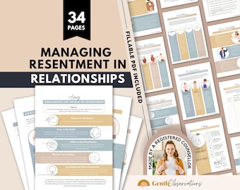 Managing Resentment in Relationships Workbook for Adults and Teens, Couples Therapy Worksheets, Family Therapy and Relationship Worksheets