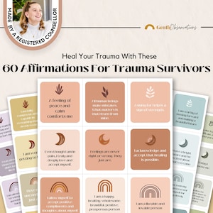 Afirmaciones para sobrevivientes de traumas, frases para afrontar la ansiedad, alivio de la ansiedad, tarjetas para afrontar el pánico, consultorio de terapia, TEPT, herramientas psicológicas