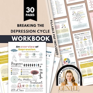 Depression Workbook, The Depression Spiral Worksheets, Self-Esteem Building, Therapy Sheets, Anxiety Relief, CBT, DBT Coping Skills, Growth