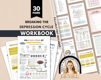 Depression Workbook, The Depression Spiral Worksheets, Self-Esteem Building, Therapy Sheets, Anxiety Relief, CBT, DBT Coping Skills, Growth