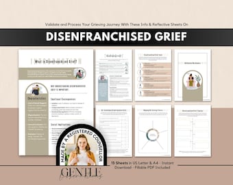 Disenfranchised Grief Worksheets for The Non-Traditional Bereavement Process, Stages of Grief, Grief and Loss Worksheets for Adult Therapy