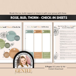 ローズバッドソーンチェックインワークシート：打ち解けるためのワークシート、カップルカウンセリング、グループワーク、目標設定、依存症からの回復、不安解消など