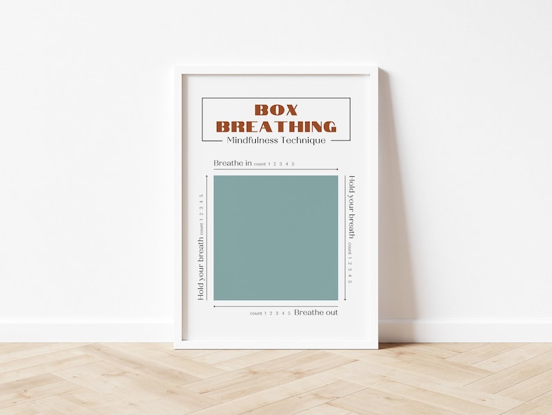 Impression de respiration en boîte, affiche de technique de pleine conscience (téléchargement numérique) image 1