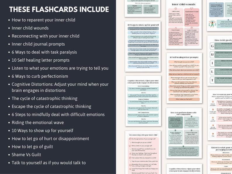 Tarjetas de habilidades para afrontar la depresión, sanación del niño interior, distorsiones cognitivas, habilidades para afrontar la vergüenza, diario de perfeccionismo, terapia cognitivo conductual para la ansiedad. imagen 3
