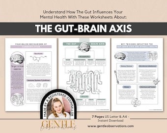 The Gut-Brain Axis - Mind Body Connection Psychoeducation Sheets, Happy Chemicals, Serotonin, Automatic Nervous System, Somatic Therapy Tool
