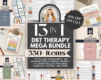 DBT Therapy Mega Bundle, 330+ Items, Worksheets, Flashcards (Digital Download)