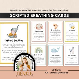 Mindfulness Breathing Cards for Kids, Scripted Cards, Anxiety Relief, Calming Corner, Coping Skills, Psychology Aid, School Counselor, SEL