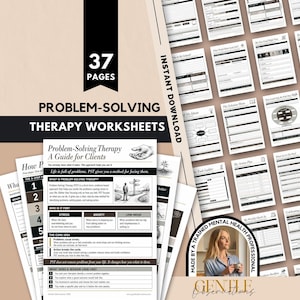 May include: A collection of 37 problem-solving therapy worksheets featuring black and white printed pages with structured forms, checklists, and diagrams. The documents include text headers such as Problem-Solving Therapy A Guide for Clients.