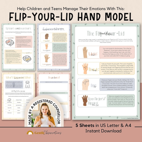 Flip Your Lid Hand Model for Emotional Regulation, Neuroscience Psychoeducation Handout, Brain Chemicals, Self-Awareness and Coping Skills